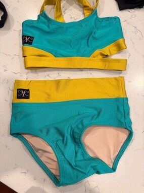 Kids Two-Tone Teal and Yellow Swim Set